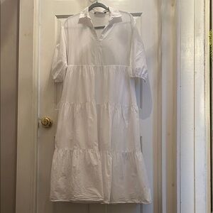 Zara White Collared V-Neck Blouse Dress